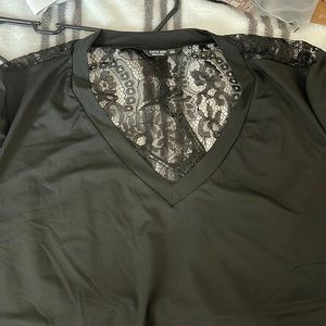 SHEIN curve lace back black top